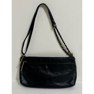 Elliott Lucca Leather Handbag Black Purse Chain Accents Neutral Slim Clutch